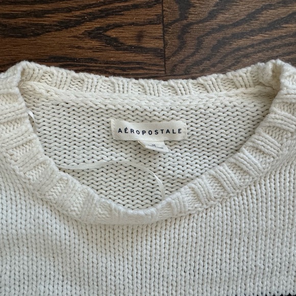 Aero Aeropostale Striped Black White Oversized Crew Pullover Sweater Women M - Picture 5 of 9